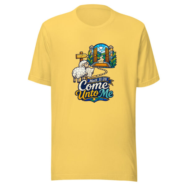 Matt 11:28 Come Unto Me Graphic Tee mockup 6