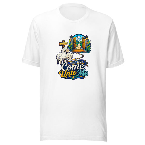 Matt 11:28 Come Unto Me Graphic Tee mockup 8