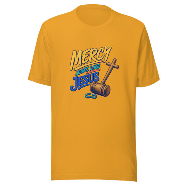 Mercy Looks Like Jesus Mercy-gavel-cross Graphic Tee mockup 3 Mercy Looks Like Jesus Mercy-gavel-cross Graphic Tee mockup 3