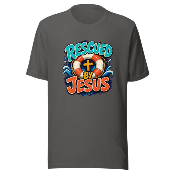 Rescued By Jesus Graphic Tee mockup 10
