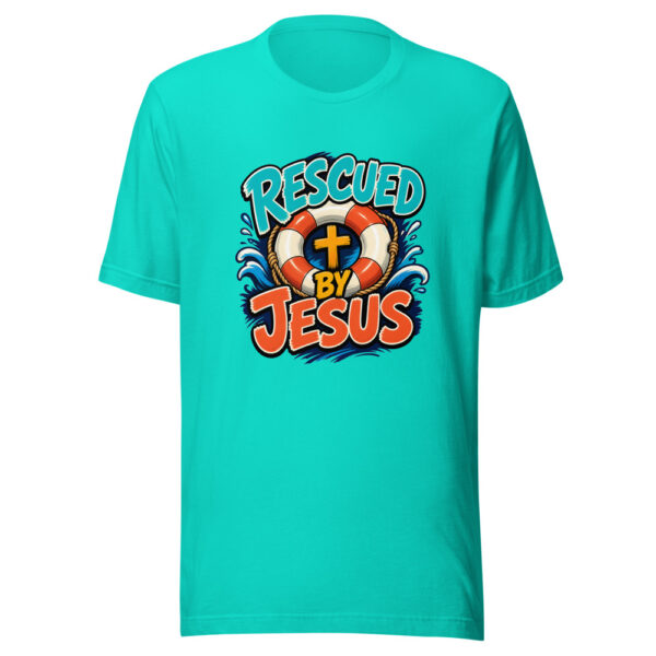 Rescued By Jesus Graphic Tee mockup 3
