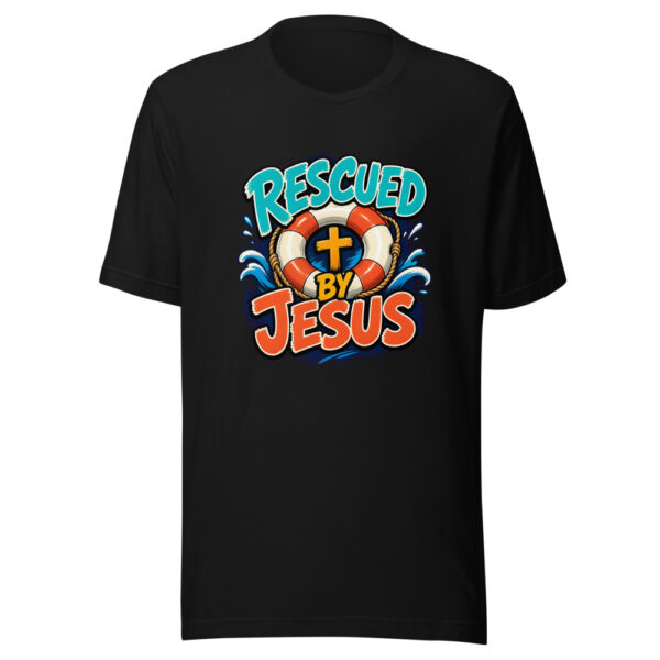 Rescued By Jesus Graphic Tee mockup 7