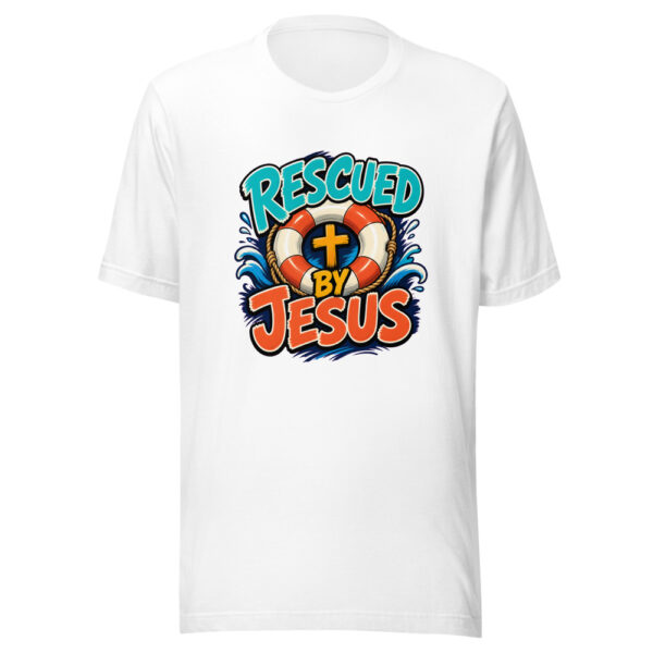 Rescued By Jesus Graphic Tee mockup 8
