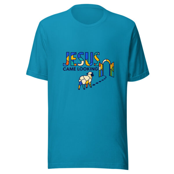 Jesus Came Looking Lost-found-stained-glass Graphic Tee mockup 2 Jesus Came Looking Lost-found-stained-glass Graphic Tee mockup 2
