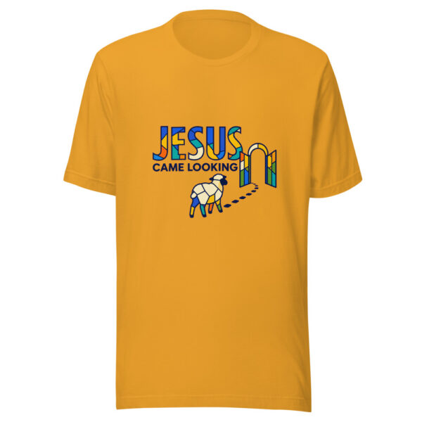 Jesus Came Looking Lost-found-stained-glass Graphic Tee mockup 3 Jesus Came Looking Lost-found-stained-glass Graphic Tee mockup 3