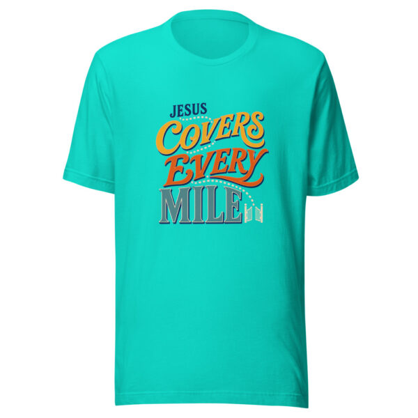 Jesus Covers Every Mile Graphic Tee mockup 1 Jesus Covers Every Mile Graphic Tee front view