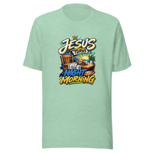 Jesus Turns Night To Morning Graphic Tee mockup 1 Jesus Turns Night To Morning Graphic Tee front view