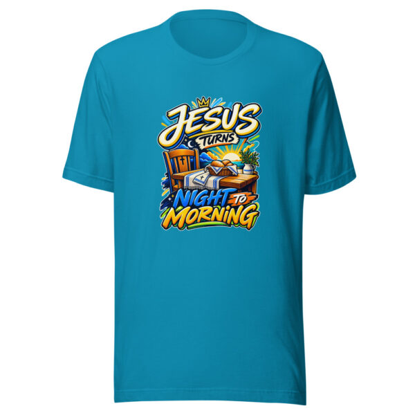 Jesus Turns Night To Morning Graphic Tee mockup 2 Jesus Turns Night To Morning Graphic Tee mockup 2