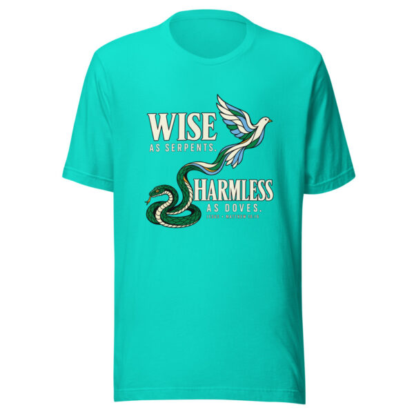 Wise As Serpents. Harmless As Doves. — Jesus, Matthew 10:16 Wise-serpents-harmless-doves Graphic Tee mockup 1 Wise As Serpents. Harmless As Doves. — Jesus, Matthew 10:16 Wise-serpents-harmless-doves Graphic Tee front view