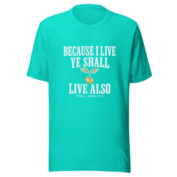 Because I Live Ye Shall Live Also Graphic Tee mockup 3