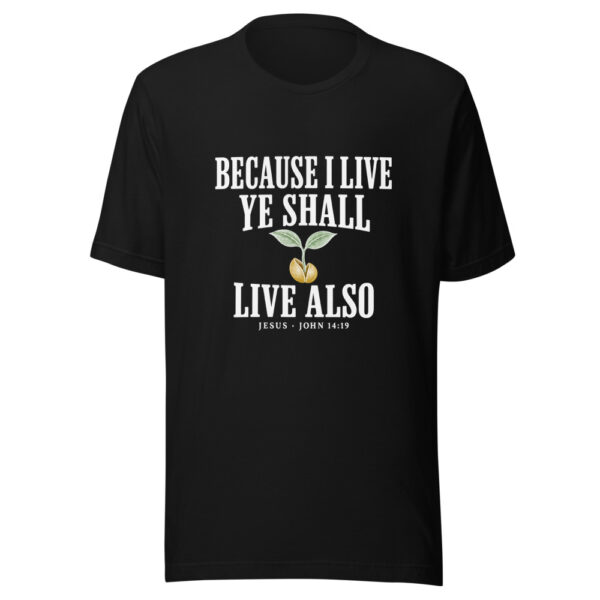 Because I Live Ye Shall Live Also Graphic Tee mockup 4