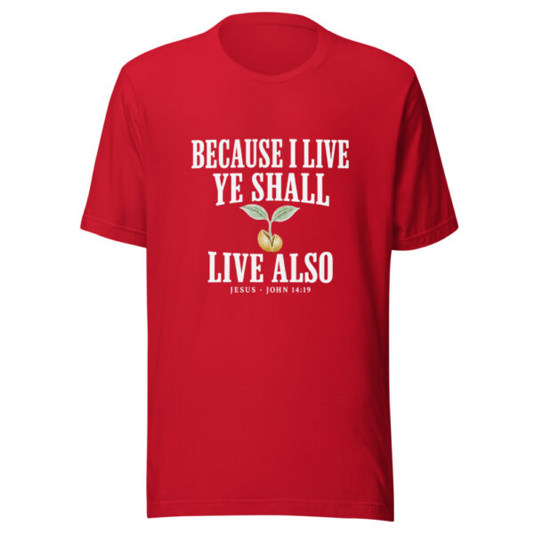 Because I Live Ye Shall Live Also Graphic Tee mockup 8