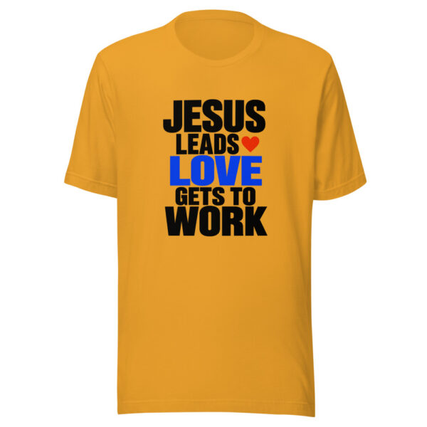 Jesus Leads Love Gets To Work Graphic Tee mockup 2 Jesus Leads Love Gets To Work Graphic Tee mockup 2