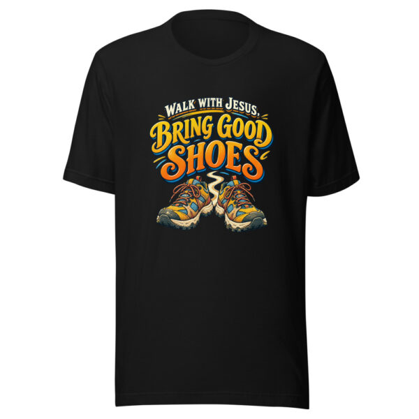 Walk With Jesus, Bring Good Shoes Youth-group-adventure Graphic Tee mockup 4 Walk With Jesus, Bring Good Shoes Youth-group-adventure Graphic Tee mockup 4