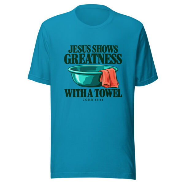 Jesus Shows Greatness With A Towel Graphic Tee mockup 2 Jesus Shows Greatness With A Towel Graphic Tee mockup 2