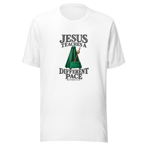 Jesus Teaches A Different Pace Graphic Tee mockup 5 Jesus Teaches A Different Pace Graphic Tee mockup 5